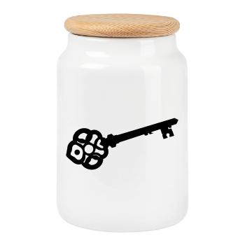 Ornate Skeleton Key Silhouette - Cookie Jar with Wooden Lid - white - Front