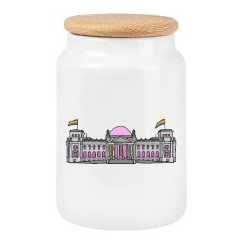 Le Bundestag à Berlin avec des drapeaux arc-en-ciel - Boîte à biscuits avec couvercle en bois - blanc - Devant