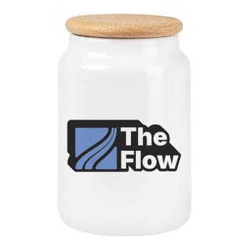 The Flow Pattern Design - Cookie Jar with Wooden Lid - white - Front