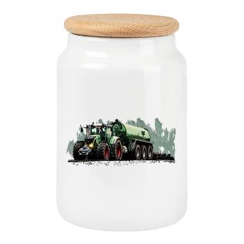Poids lourd sur quatre roues - Boîte à biscuits avec couvercle en bois - blanc - Devant