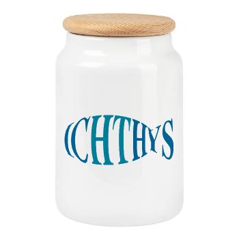 Ichthys Jesus Fish – Symbol of Faith - Cookie Jar with Wooden Lid - white - Front