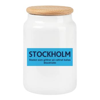 Stockholm Glittering City Design - Cookie Jar with Wooden Lid - white - Front