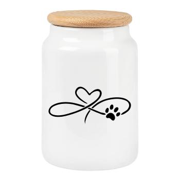 Infinity Heart with Paw Dog Cat - Cookie Jar with Wooden Lid - white - Front