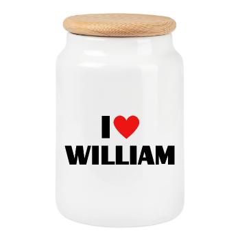 I love William Red Heart Love Fan Gift - Cookie Jar with Wooden Lid - white - Front
