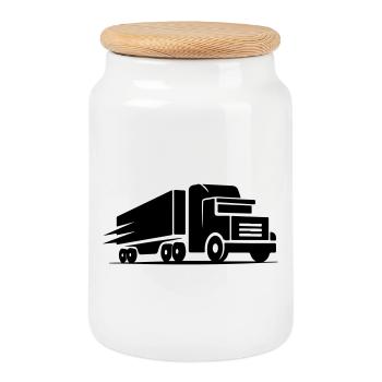 Truck Logo - Cookie Jar with Wooden Lid - white - Front