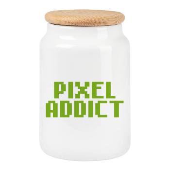Pixel Addict Geek Retro-Gaming - Keksdose mit Holzdeckel - Weiß - Vorne
