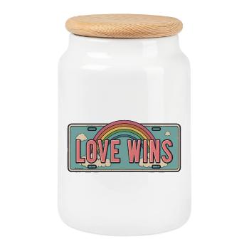 Love Wins – Regenbogen Nummernschild Design - Keksdose mit Holzdeckel - Weiß - Vorne