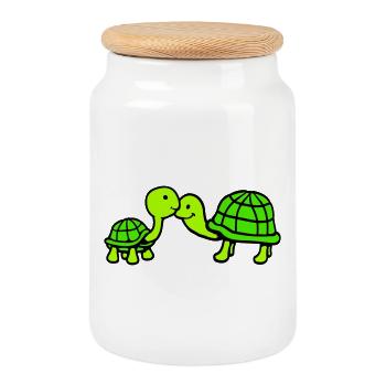 2 tortues à long cou s'embrassant en couple, équipe d'amour - Boîte à biscuits avec couvercle en bois - blanc - Devant