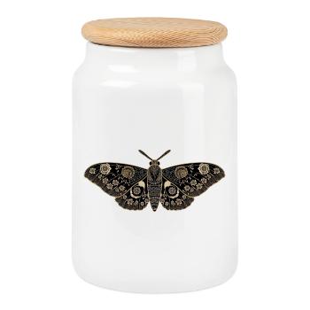 Vintage Moth – Black Gold Flowers - Cookie Jar with Wooden Lid - white - Front