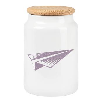 Silhouette d'avion en papier style grunge - Boîte à biscuits avec couvercle en bois - blanc - Devant
