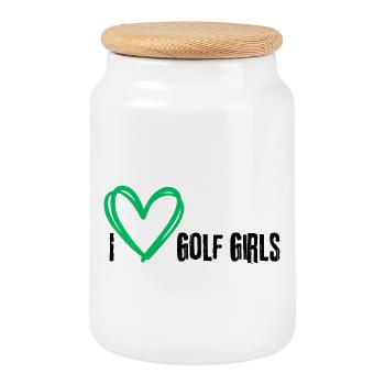 I love golf girls slogan - Cookie Jar with Wooden Lid - white - Front