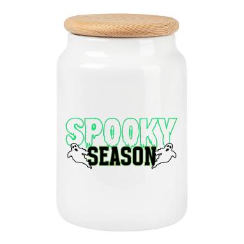 Spooky Season Geister Illustration - Keksdose mit Holzdeckel - Weiß - Vorne