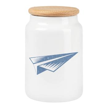 Silhouette d'avion en papier style grunge - Boîte à biscuits avec couvercle en bois - blanc - Devant