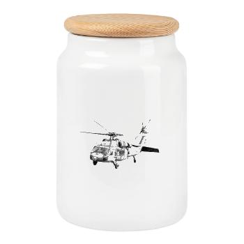 Helicopter - Cookie Jar with Wooden Lid - white - Front