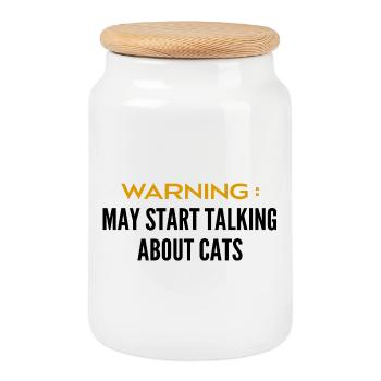 Attention can talk about cats - Cookie Jar with Wooden Lid - white - Front