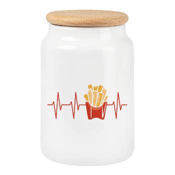 French Fries Heartbeat – Funny Food Design - Cookie Jar with Wooden Lid - white - Front