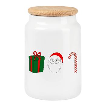 Christmas Joy GiftSanta Candy Cane - Cookie Jar with Wooden Lid - white - Front