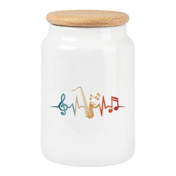 Saxophone Heartbeat Saxophoniste Musicien Saxophone - Boîte à biscuits avec couvercle en bois - blanc - Devant