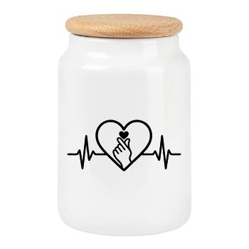 K-Pop Coeur Doigt Coeur Musique - Boîte à biscuits avec couvercle en bois - blanc - Devant