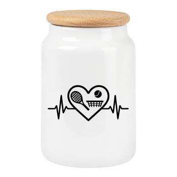 Tennis Heart Racket Ball Net - Cookie Jar with Wooden Lid - white - Front