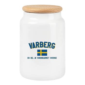 Varberg Flag Part of Sweden - Cookie Jar with Wooden Lid - white - Front