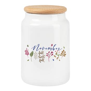 November Autumn Magic - Cookie Jar with Wooden Lid - white - Front