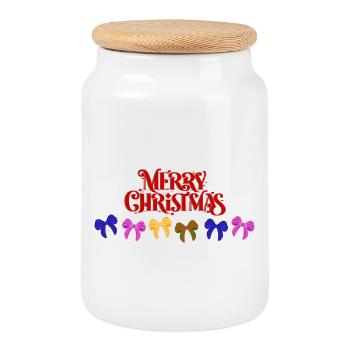Défilé d’arcs de joyeux Noël - Boîte à biscuits avec couvercle en bois - blanc - Devant