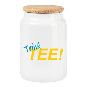 TRINK TEE! - Keksdose mit Holzdeckel - Weiß - Vorne