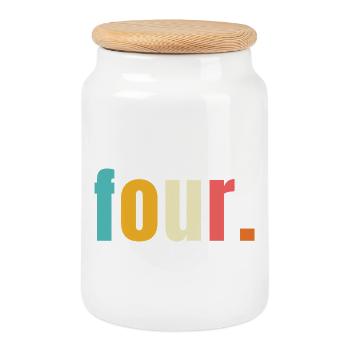 Four Four Years 4th Birthday Text Font Colorful - Cookie Jar with Wooden Lid - white - Front