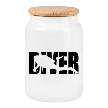 Classic Diver Design – Depth & Adventure - Cookie Jar with Wooden Lid - white - Front