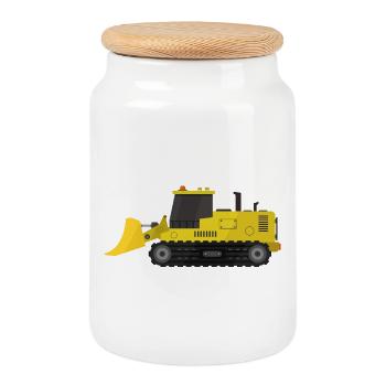 Bulldozer - Boîte à biscuits avec couvercle en bois - blanc - Devant
