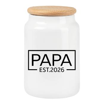Dad 2026 Logo Expectant Dad 2026 Dad est 2026 - Cookie Jar with Wooden Lid - white - Front