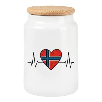 Norway Heartbeat Line Flag Love Travel Design - Cookie Jar with Wooden Lid - white - Front
