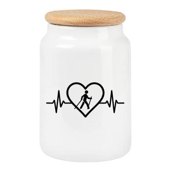 Nordic Walking Heart Sport Hike Poles - Cookie Jar with Wooden Lid - white - Front