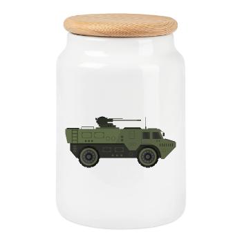 Military tank - Cookie Jar with Wooden Lid - white - Front