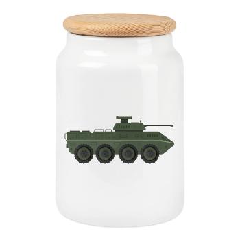 Militär-LKW - Keksdose mit Holzdeckel - Weiß - Vorne