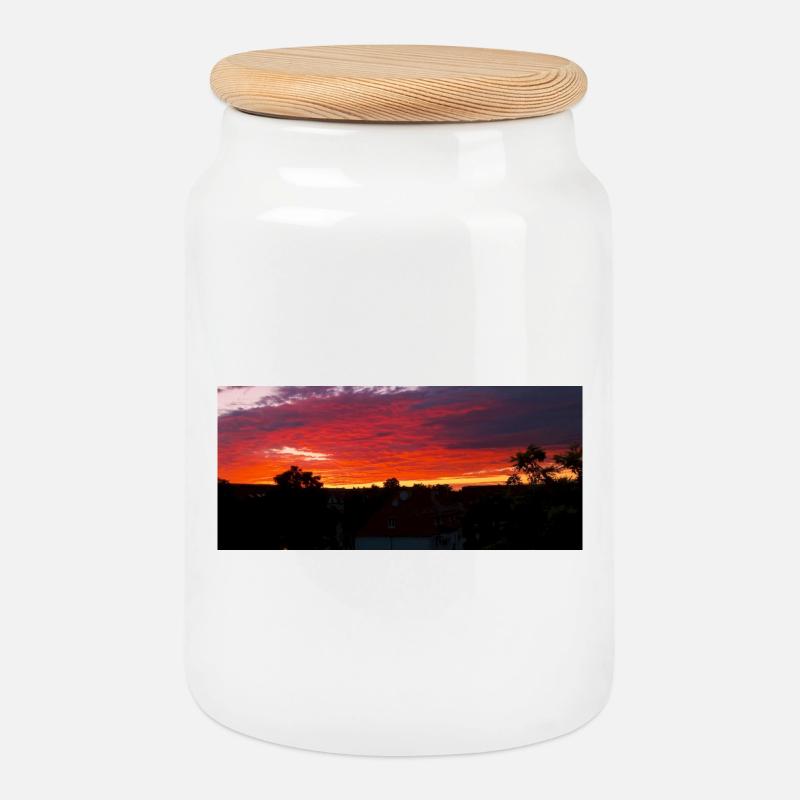 Sonnenuntergangs-Silhouette über Stadt - Keksdose mit Holzdeckel - Weiß