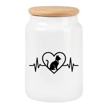 Cat Heart Silhouette Cute Pet Lover Gift - Cookie Jar with Wooden Lid - white - Front