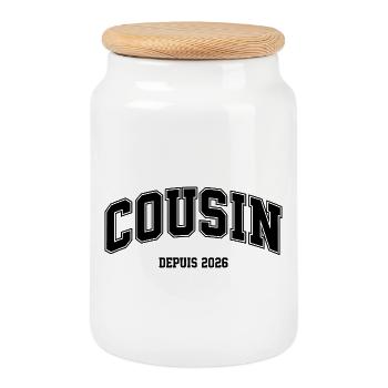 Cousin Depuis 2026 Annonce Grossesse - Boîte à biscuits avec couvercle en bois - blanc - Devant