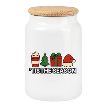 Es ist die Saison der festlichen Weihnachtscrew - Keksdose mit Holzdeckel - Weiß - Vorne
