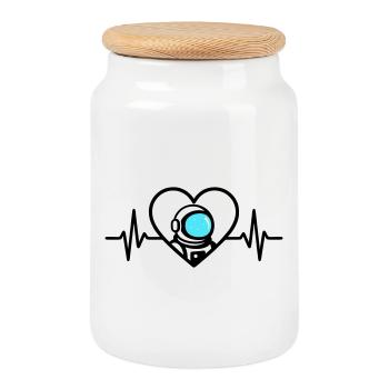 Casque Cosmos de voyage dans l’espace Astronaute Heart - Boîte à biscuits avec couvercle en bois - blanc - Devant