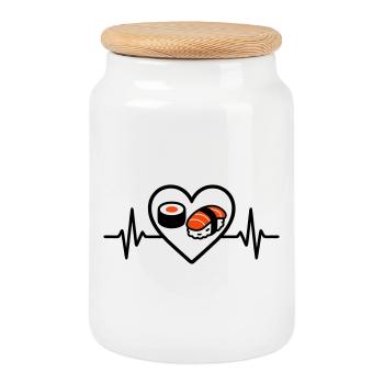 Sushi Heart Maki Salmon Japan Food Lover - Cookie Jar with Wooden Lid - white - Front