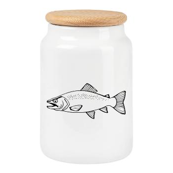 T-shirt Pêcheur Truite Pêcheur Cadeau Pêcheur - Boîte à biscuits avec couvercle en bois - blanc - Devant