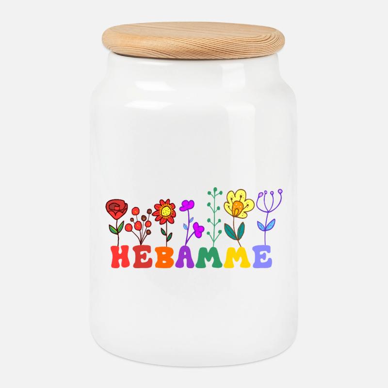 Hebamme mit Blumen Geburtshilfe Geschenk Spruch - Keksdose mit Holzdeckel - Weiß
