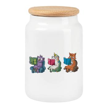 Animaux mignons lisant Conception de Croyez en vous - Boîte à biscuits avec couvercle en bois - blanc - Devant