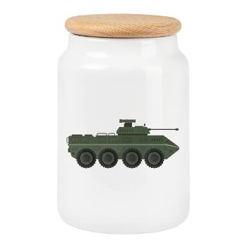 Military tank - Cookie Jar with Wooden Lid - white - Front