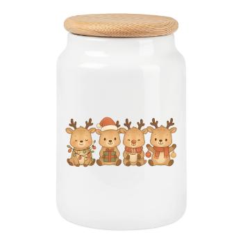 Rennes pour hommes, femmes et enfants – Noël - Boîte à biscuits avec couvercle en bois - blanc - Devant