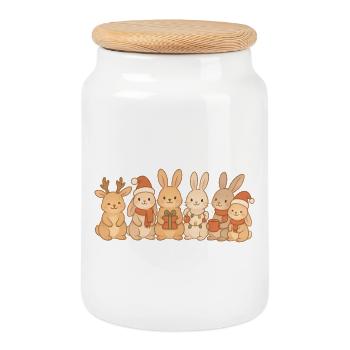 Hasen Kinder Jungen Mädchen Weihnachtshasen - Keksdose mit Holzdeckel - Weiß - Vorne