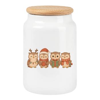 Owls for children, boys and girls, Christmas - Cookie Jar with Wooden Lid - white - Front