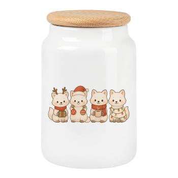 Arctic Foxes Children Boys Girls Christmas Foxes - Cookie Jar with Wooden Lid - white - Front